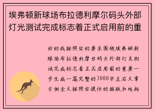 埃弗顿新球场布拉德利摩尔码头外部灯光测试完成标志着正式启用前的重要一步