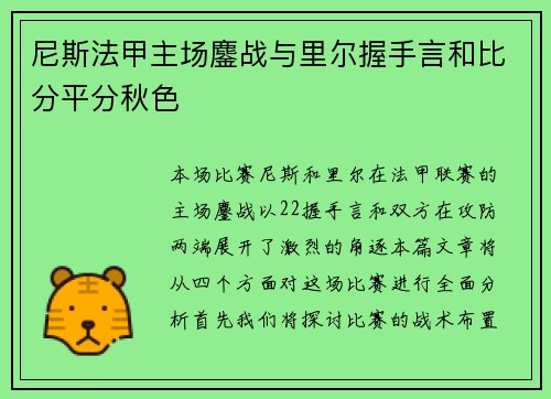 尼斯法甲主场鏖战与里尔握手言和比分平分秋色 尼斯法甲主场鏖战与里尔握手言和比分平分秋色